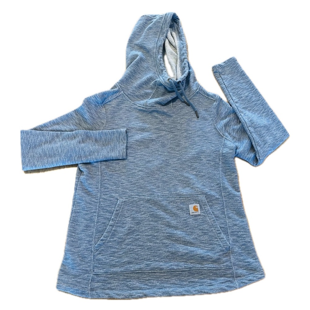 Carhartt Womens Newberry Hoodie Long Sleeve Funnel Neck Pocket Marled Blue Small